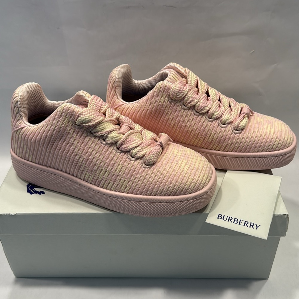 Burberry Knit Box Checked Low Top Sneaker Athletic Shoe Pink Crm EU 39 NIB $950 - Picture 9 of 16